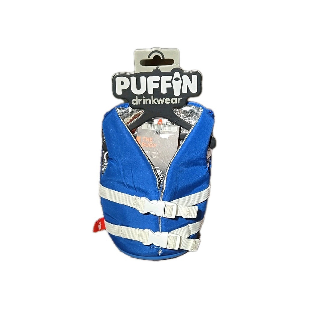 Puffin Drinkwear Blue Life Jacket, Don't Sink Your Drink! Can Insulator(020)